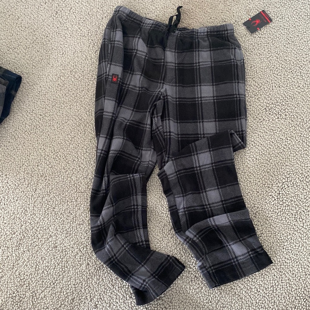 Mens flannel pajama bottoms grey/black plaid